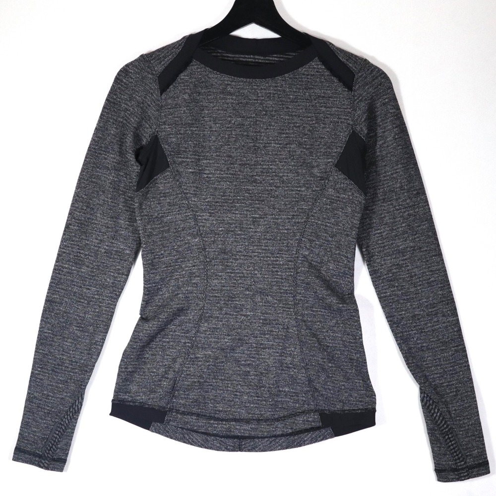 Lululemon Base Runner Long Sleeve Womens 6 Gray Space Dye Athletic Top Running
